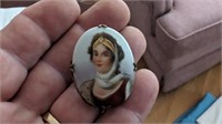 19th century hand painted porcelain brooch