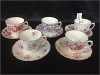 Lot of 5 Cups & Saucers by Crown Staffordshire