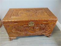 Oriental Carved Cedar Lined Chest / Blanket Box,