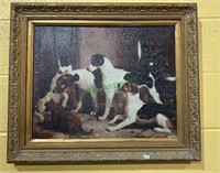 Gold framed dog print, made to look like an oil