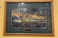 Framed Terry Redlin print, golfing in the park,