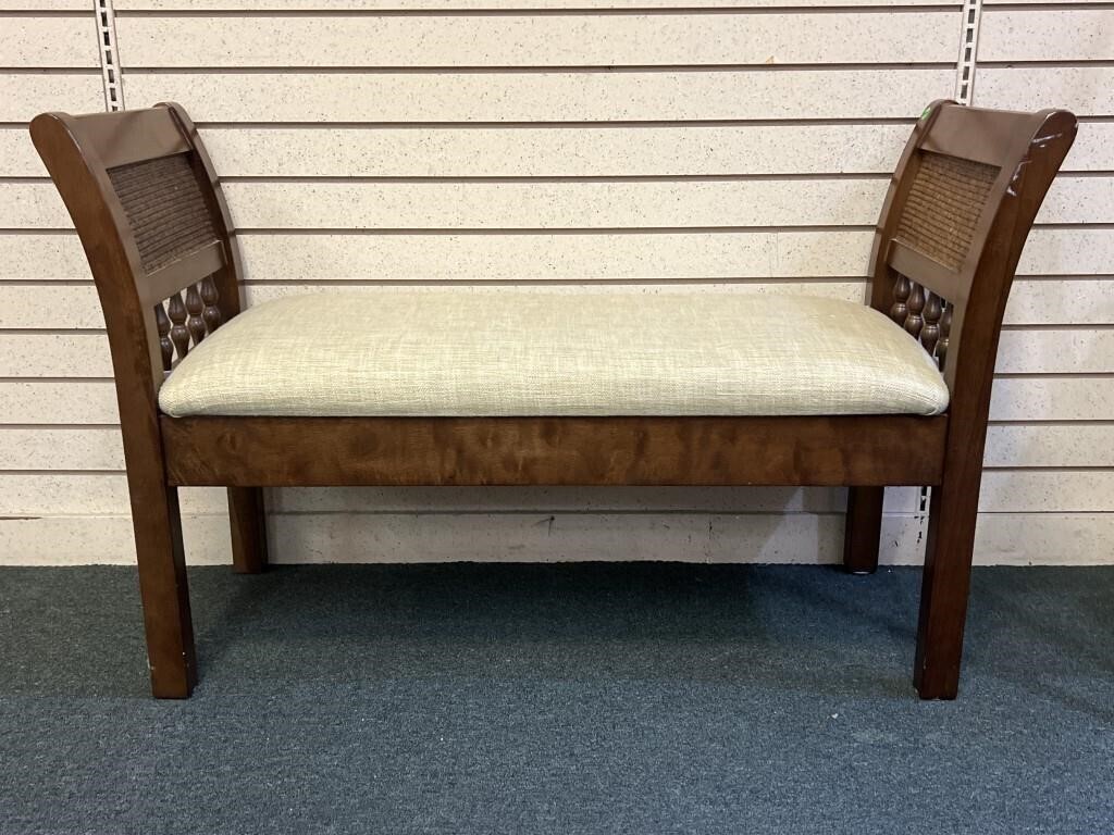 Window Bench, Upholstered, with Woven Rattan sides