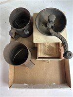 2 flower sifters, coffee grinder, funnel,