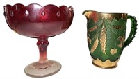 Colored Glass Pitcher and Bowl