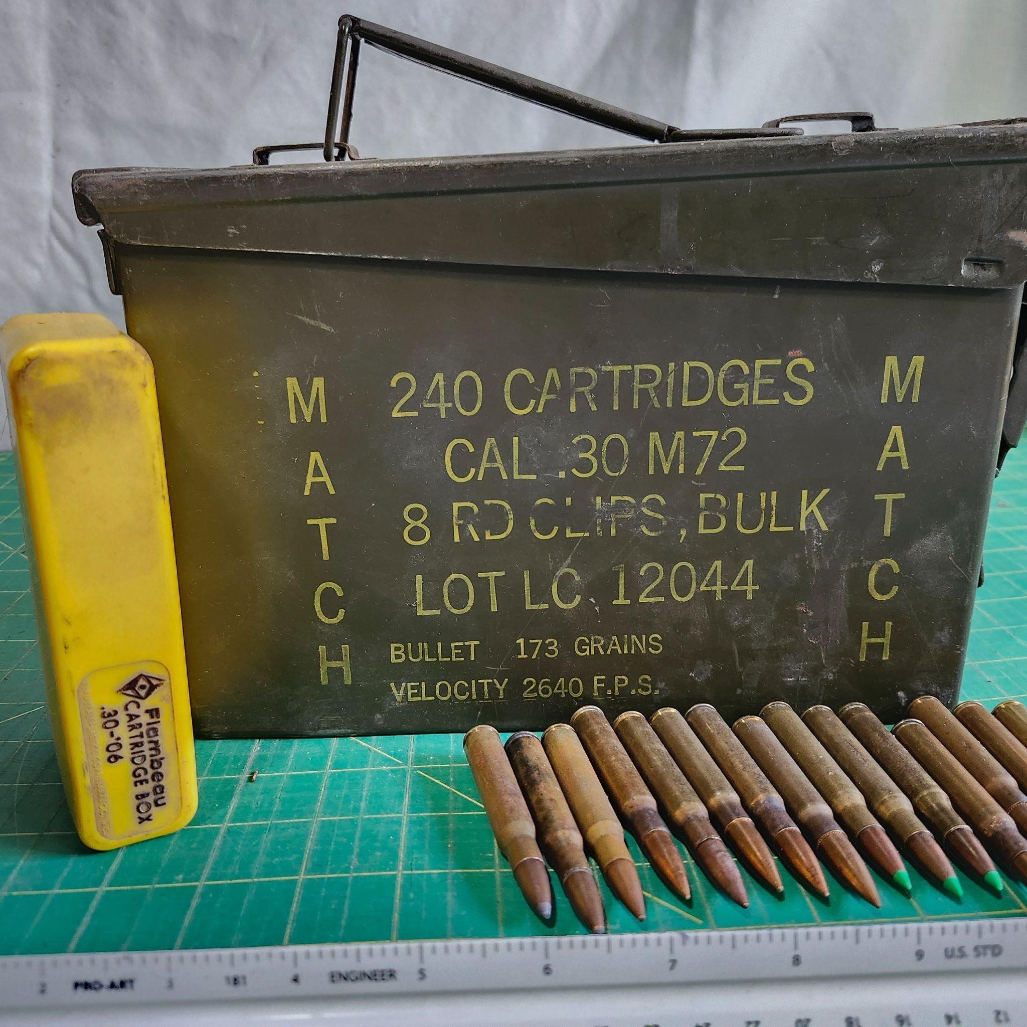 Ammo box w/ 12 clips .30 cal -132 rounds total