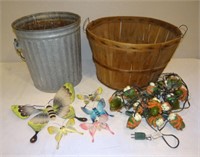 Old Galvanized Trash Can, 1/2 Bushel Basket, Lites