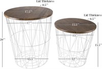 Lavish Home Convertible Round Metal Basket Veneer