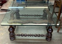 Glass Top Coffee Table with Tudor Style Base