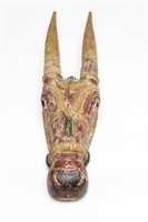 Indian Nandi Bull Head Wood & Polychrome Sculpture