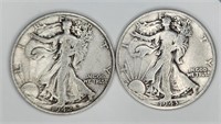 1942 1943 S Walking Liberty Silver Half Dollars