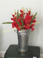 12" galvanized bucket with artificial gladiolus