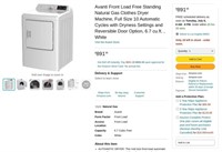 A947  Avanti Gas Dryer, 6.7 cu.ft., White