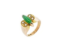 Vintage jade, diamond & 14ct rose gold ring