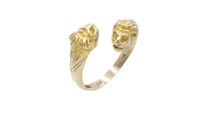 Yellow gold lion finial ring