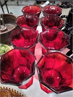 Set of 8 MCM ruby red  goblet