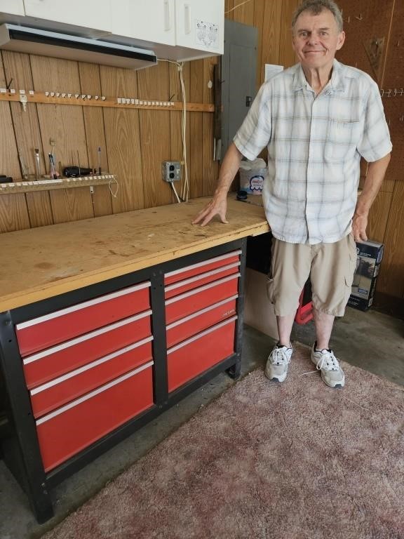 Craftsman Toolbox w Wood Top approx 44" w 33"h