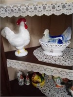 Early Milk Glass Lidded Rooster & Hen on Nest