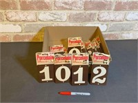 (34 PCS) OLD PORCELAIN NUMBERS, BROWN BACKGROUND