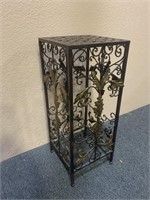 Ornate Iron Plant Stand with Basket Weave Top