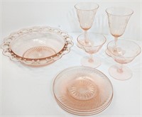 LOT 8 Pieces Assorted Pink Depression Glass