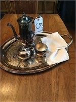 SILVER PLATED COFFEE ERN, OVAL TRAY ETC