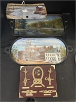 Hand Painted Cast Iron Trays, Nautical Wall Art -