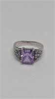 Sterling ring with purple and white stones sz 10