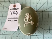 Wedgwood Sage Green Jasperware Cherub Egg Shaped