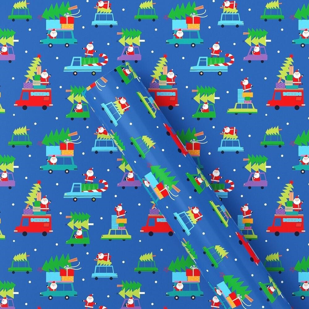 $5  25 sq ft Santa Vehicles Wrap Blue - Wondershop