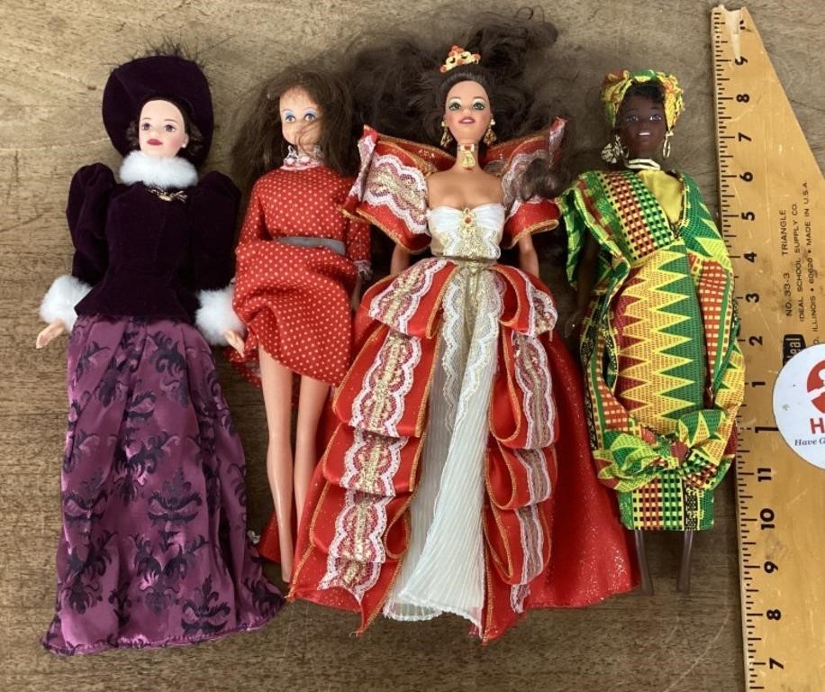 4 Barbie dolls