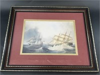 Framed print of a 17th century Naval battle