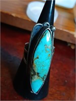 NATIVE AMERICAN LARGE STERLING & TURQUOISE RING