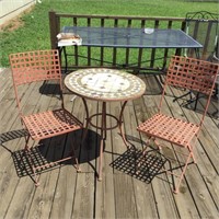 2 metal folding chairs w/ table