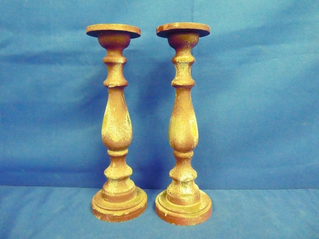 Pair Shabby Chic Candlesticks 15.5"