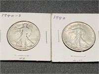 Two 1940 Walking Liberty Half Dollars