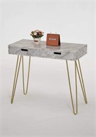 ConsoleTable-2 Drawer,Gold Legs/White Faux Marble