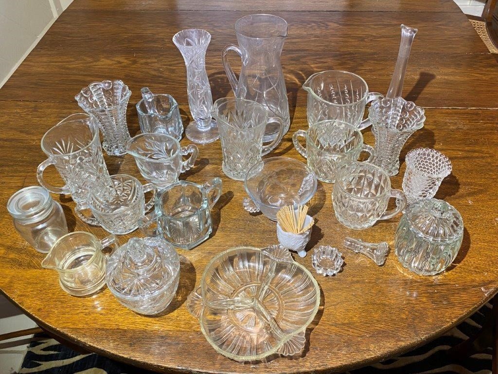 Pressed Glass Bowls, Vases, Pitchers etc