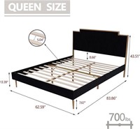 *Upholstered Platform Queen Size Bed Frame Black
