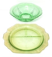 Vintage Uranium Glass Bowl & Plate