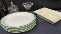 Vase, plates, platter with glass jar orange