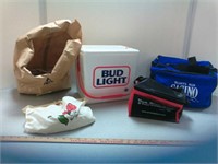 Bud light styrofoam cooler, bag of clothes pins,