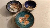3 Pottery Bowls Edith Lake Artist Jaguar Flowered