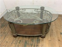 METAL GLASS TOP COCKTAIL TABLE