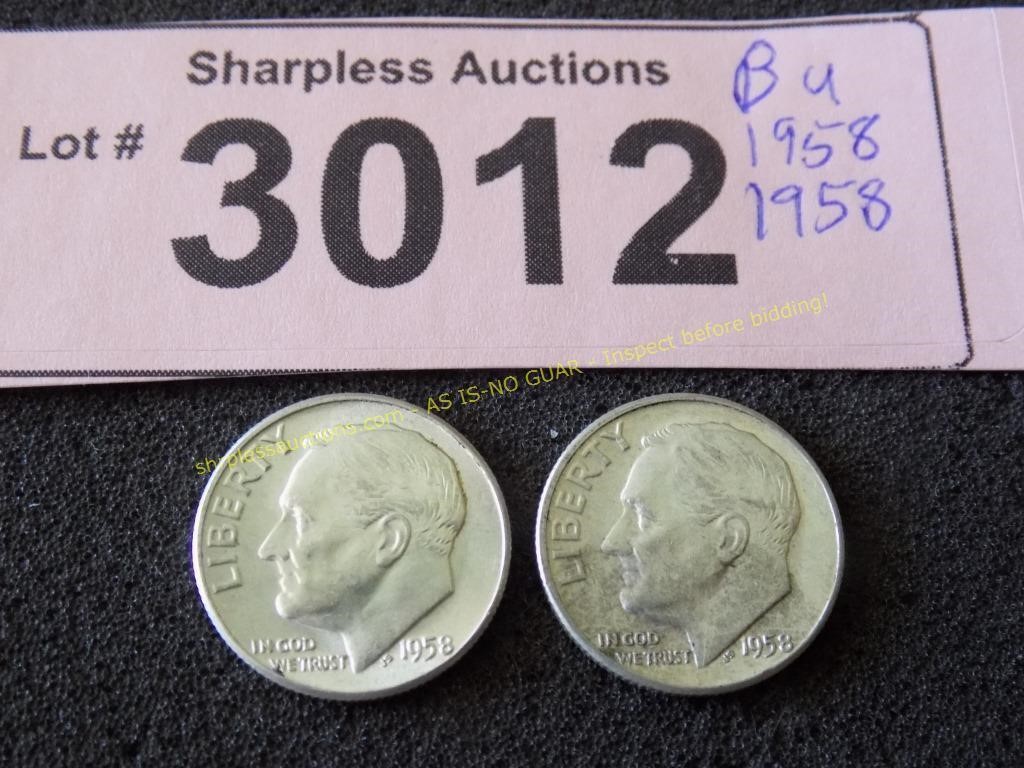 Two uncirculated 1958 Roosevelt silver dimes