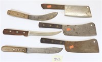 Vintage Fixed Blade Butcher & Cleaver Knives incl