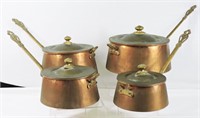 4 pcs Vintage Copper Cooking Pots With Lids