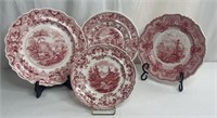 4 Antique Staffordshire Pink Transferware Plates