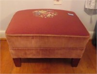 FOOT STOOL WITH NEEDLEPOINT TOP - 21" X 18" X 13"