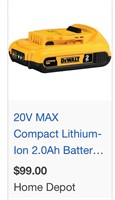 20V MAX Compact Lithium- Ion 2.0Ah Batter