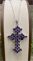 Purple Amethyst Gemstone Cross Pendant Necklace